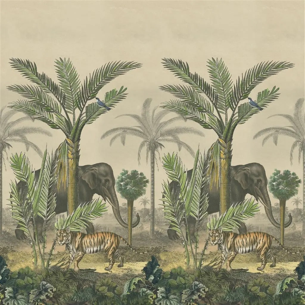 Palm Trail Scene 1 Sepia Wallpaper - Green