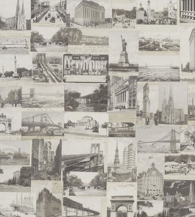 New York Postcard Wallpaper - Gray