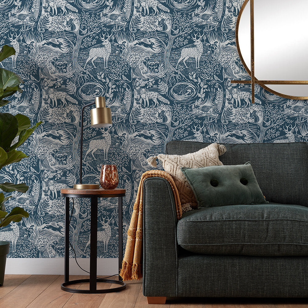 Winter Woods Room Wallpaper - Blue