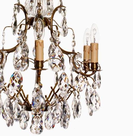 Baroque Chandelier - Light Brass Plated 6 Arm Baroque Style Chandelier With Almond Crystals And 6 Electric Lights