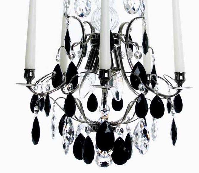 Baroque Chandelier - Nickel 5 Arm Baroque Style Chandelier With Coloured Crystals