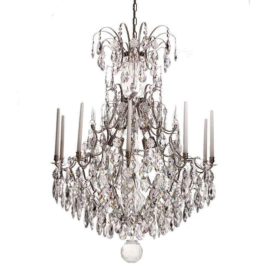 Baroque Chandelier - Nickel Plated 10 Arm Baroque Style Chandelier With Almond Crystals