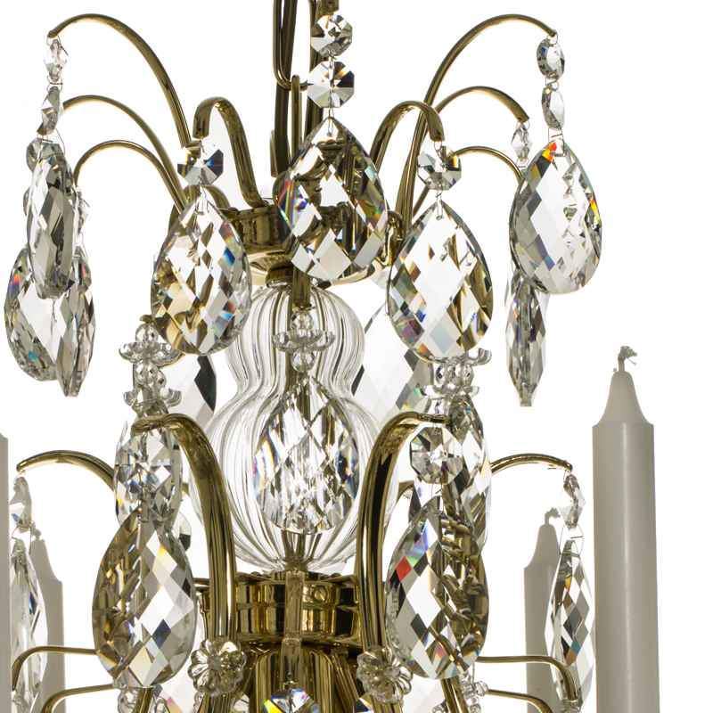 Baroque Chandelier - Polished Brass 6 Arm Baroque Style Chandelier With Almond Crystals