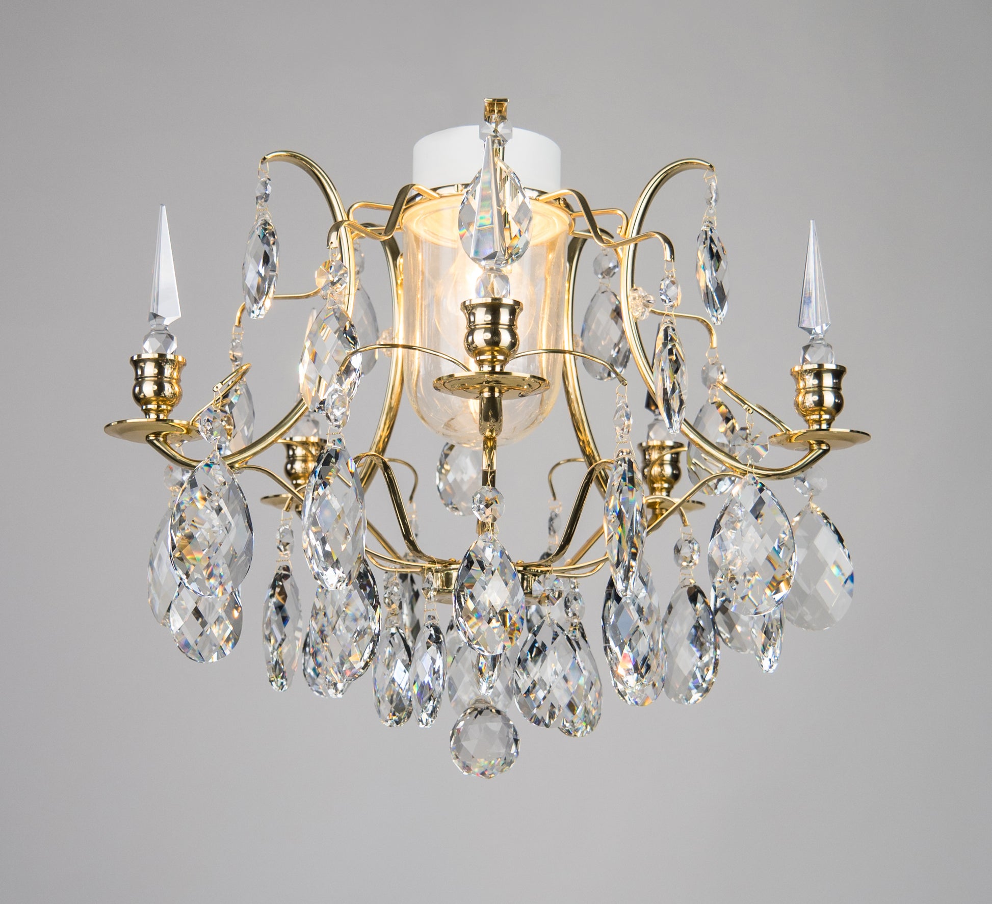 Crystal obliques bathroom chandelier - lights on detail IP44