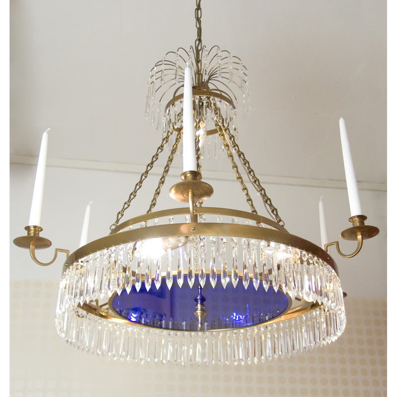 Crystal Chandelier - Swedish Style with blue glass plate - Gustavian