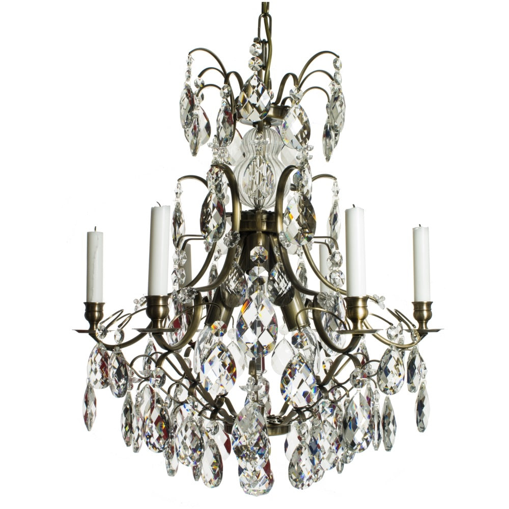 Baroque Chandelier - 6 Arms - Drop Crystals - Dark Brass