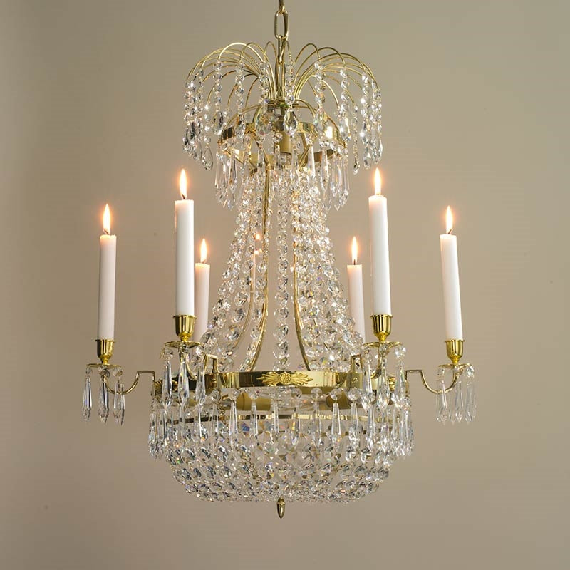 Empire Chandelier - 6 Arms - Basket Crystals - Polished Brass close up