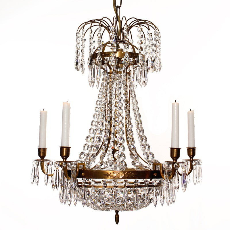 Empire Chandelier - 5 Arms - Basket Crystals - Brass