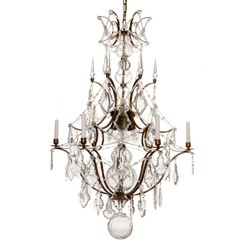 Large Swedish Rococo Crystal Chandelier