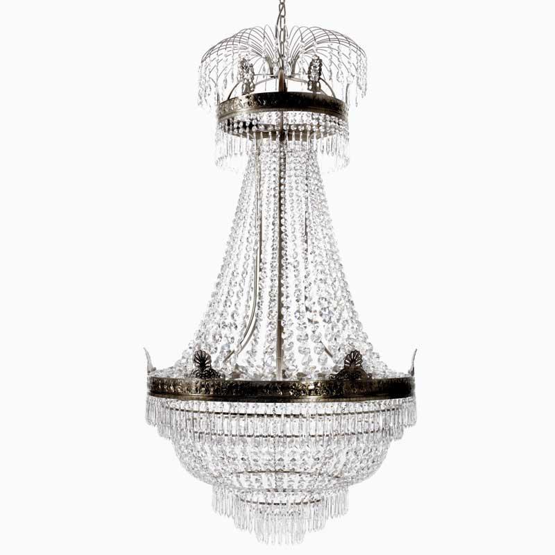Empire Chandelier - Large Dark Brass Empire Style Chandelier With Crystal Octagons