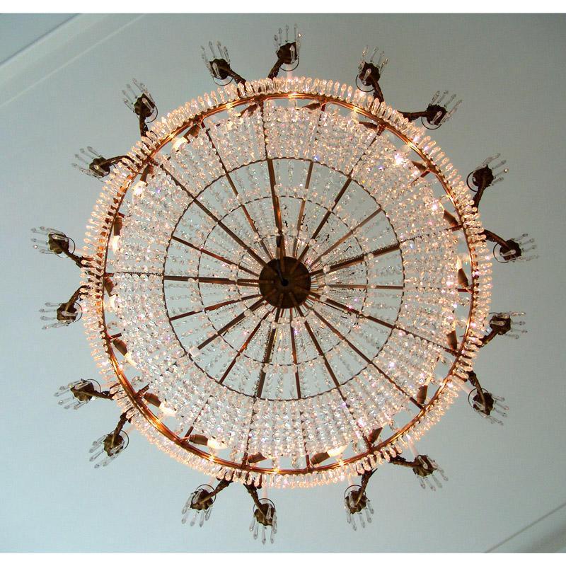 Empire Chandelier - Large Light Brass Colour Empire Style Chandelier With Crystal Octagons from below