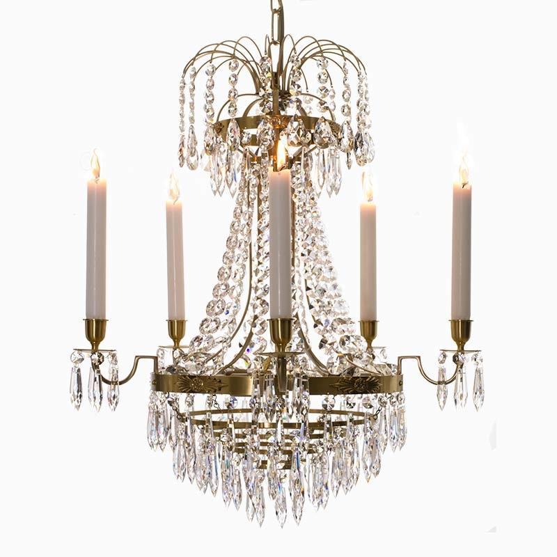 Empire Chandelier - Light Brass Empire Style 5 Arm Chandelier With Crystals