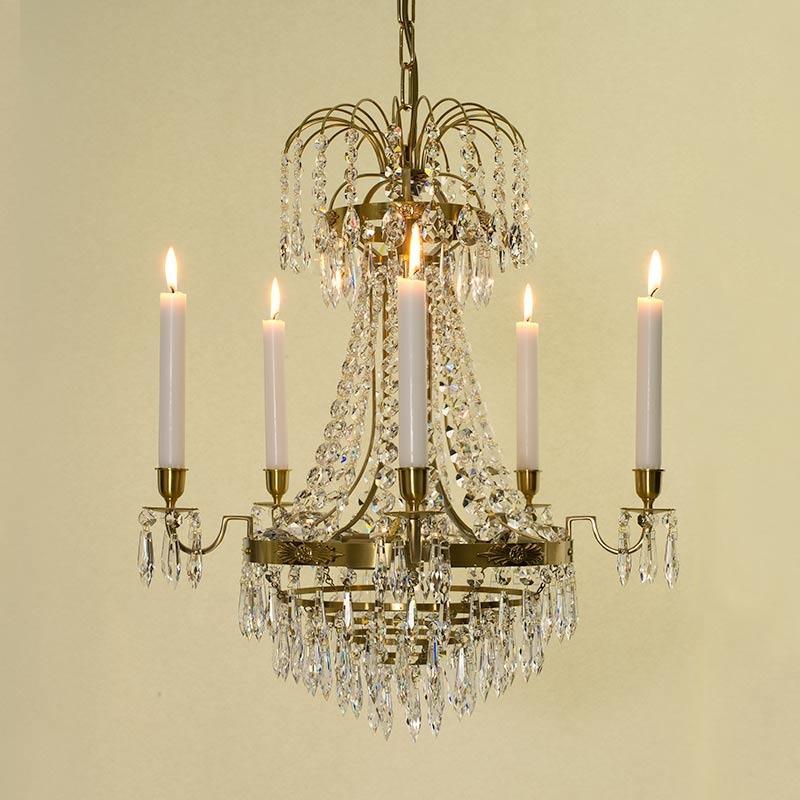 Empire Chandelier - Light Brass Empire Style 5 Arm Chandelier With Crystals