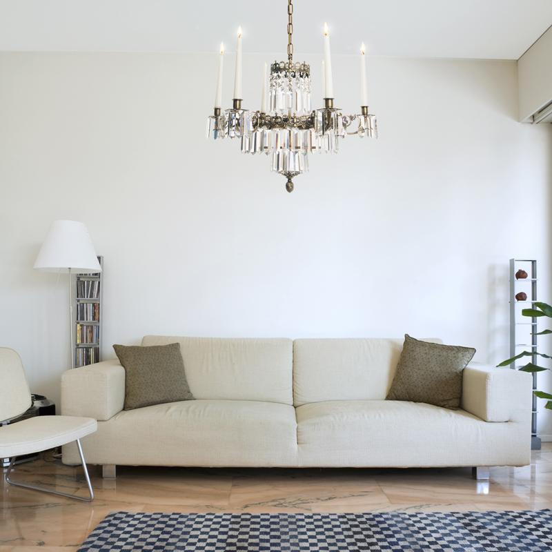 Swedish Chandelier - Dark Brass 6 Arm Chandelier With Full Cut X Prisms