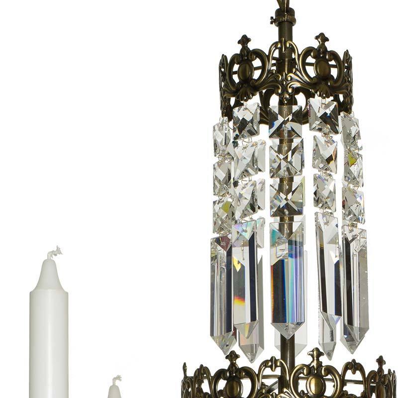 Swedish Chandelier - Dark Brass 6 Arm Chandelier With Full Cut X Prisms - 76cm Height