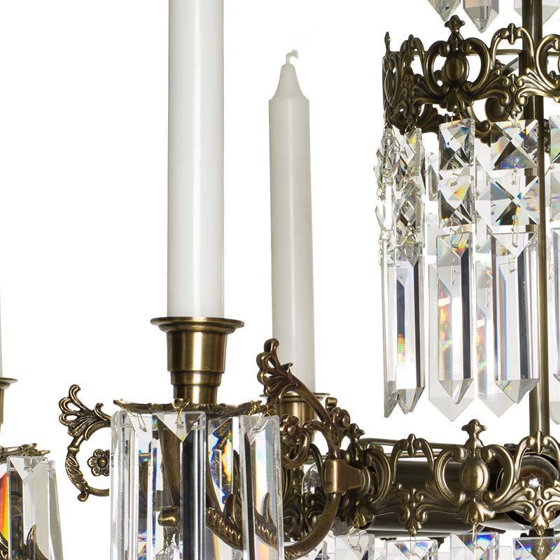 Swedish Chandelier - Dark Brass 6 Arm Chandelier With Full Cut X Prisms - 76cm Height