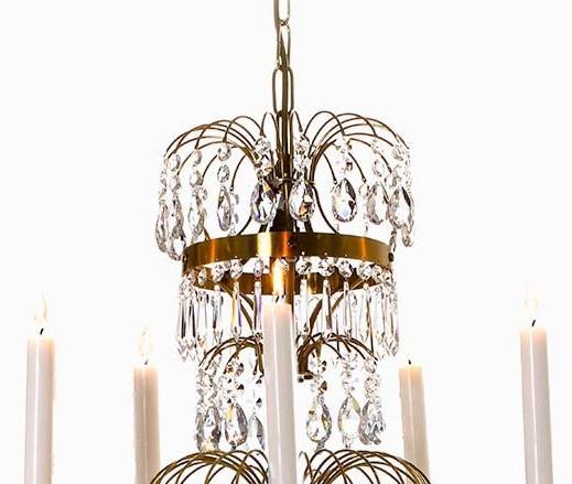 Swedish Chandelier - Light Brass 5 Arm Chandelier head detail