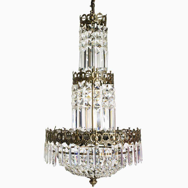 Swedish Chandelier - Light Brass Chandelier With Almond Crystals