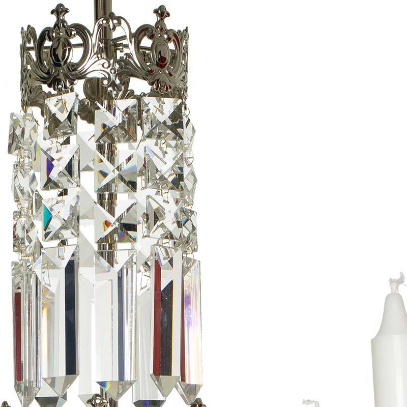 Swedish Chandelier - Nickel 6 Arm Chandelier With Full Cut X Prisms