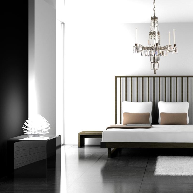 Swedish Chandelier - Nickel 6 Arm Chandelier With Full Cut X Prisms
