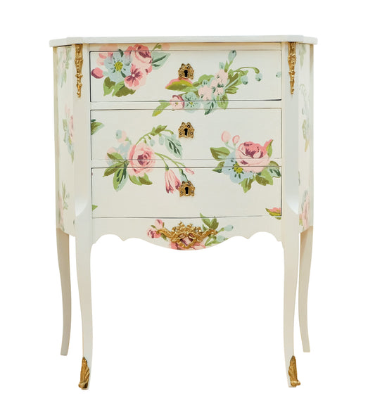 Louis XV Style Chest Three Drawer Chest with Floral Design and  Wooden Top