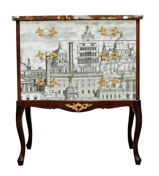 Fornasetti Design Two Drawer Chest with Marble Top