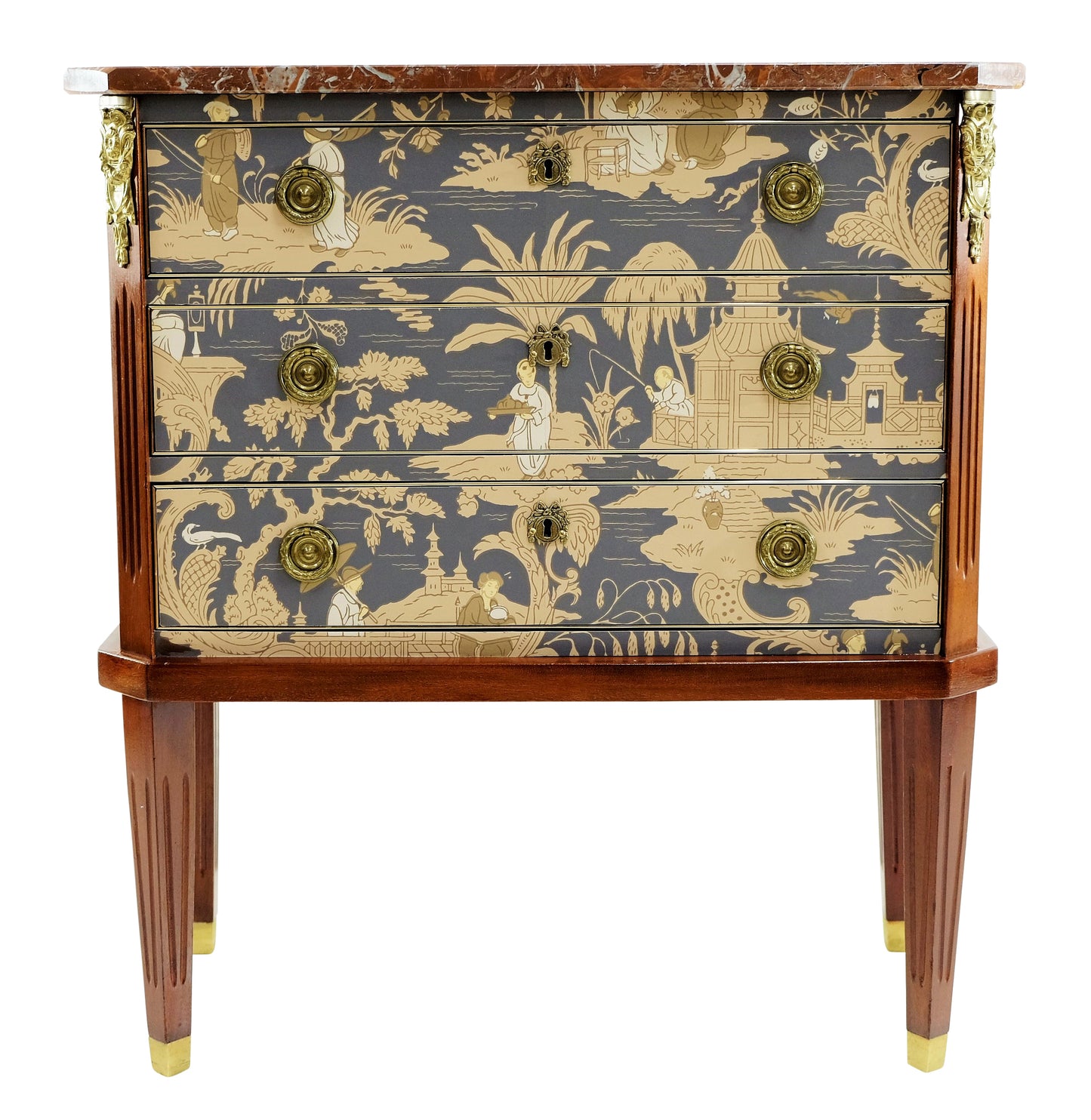Gustavian Style Commode with natural marble top and Chinoiserie Design