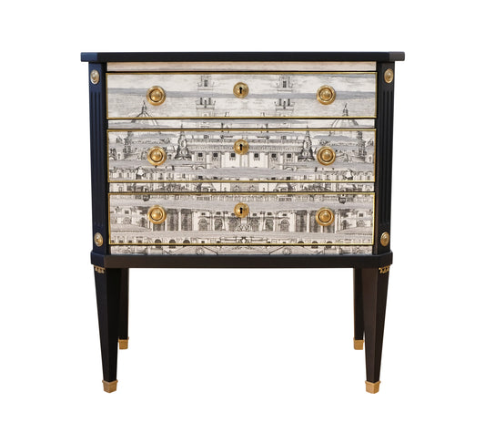 Fornasetti Design Three Drawer Chest with Marble Top