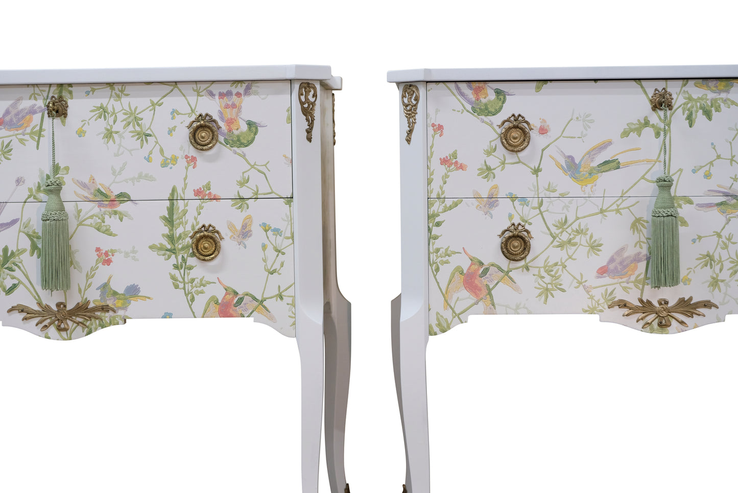 Pair of Louis XV Style Chest with Floral Design and Marble Top