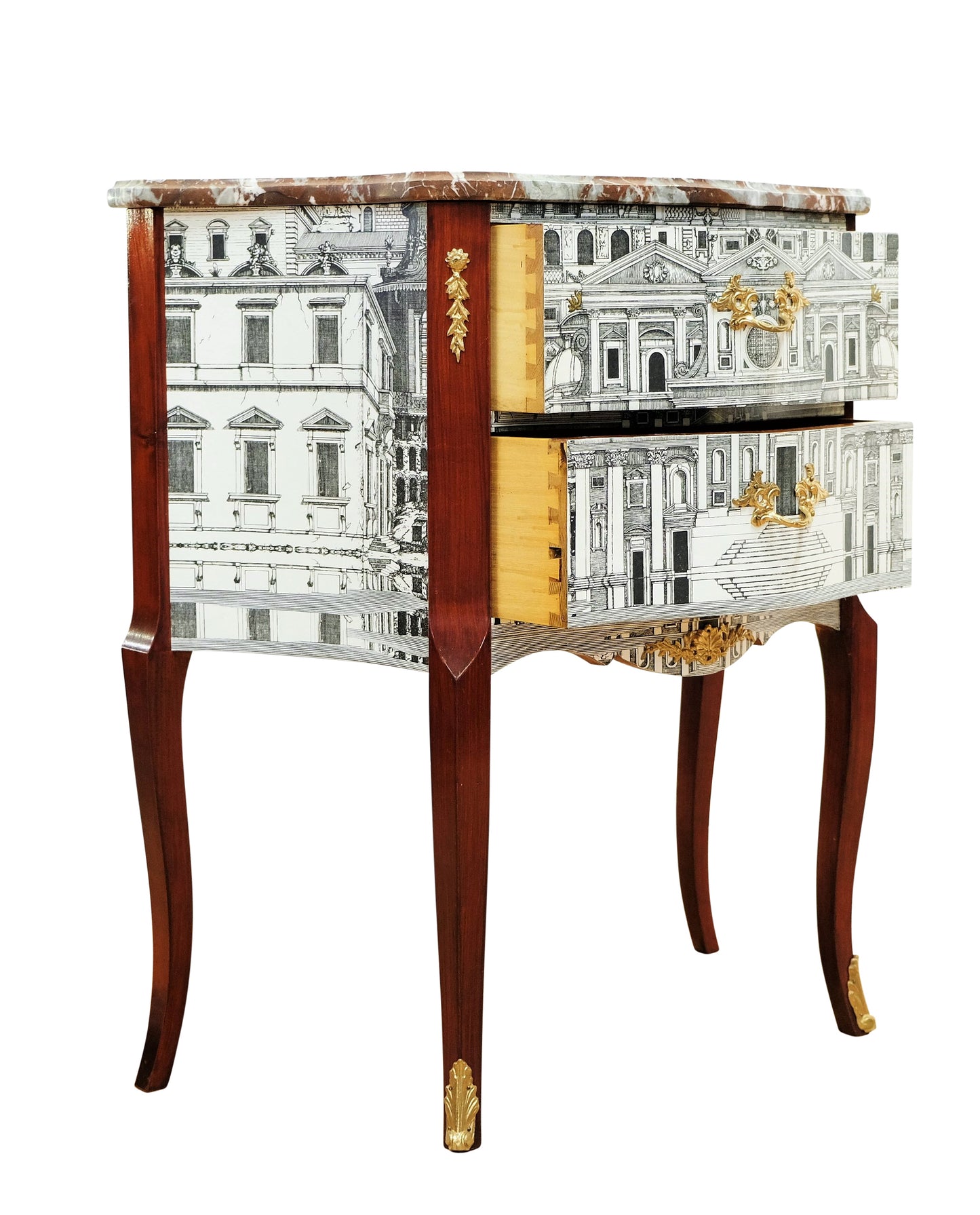 Fornasetti Design Two Drawer Chest with Marble Top