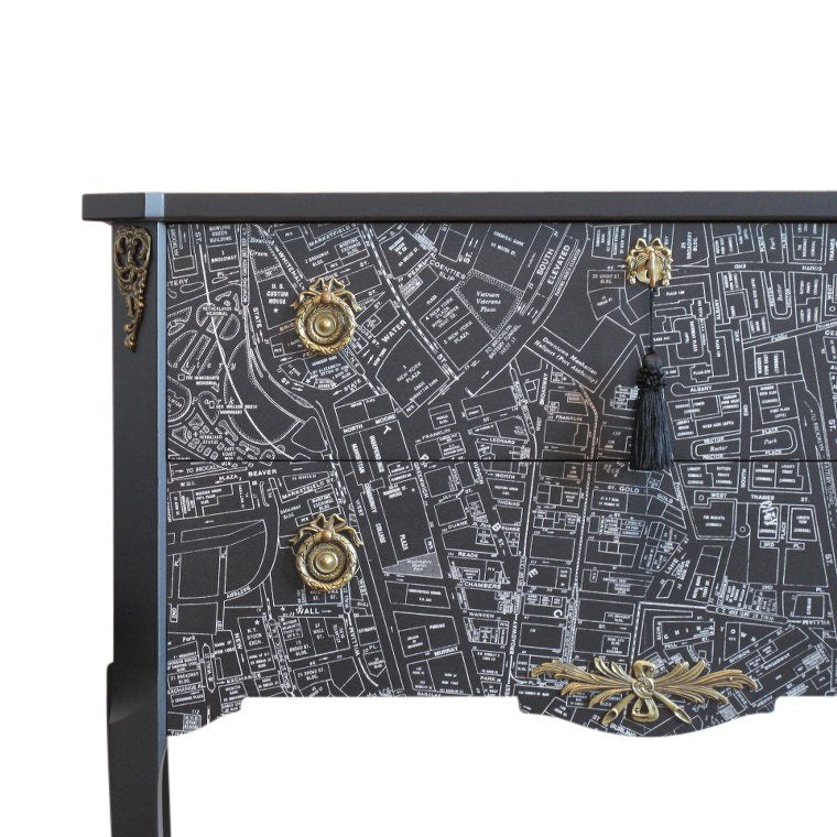 Gustavian Style Commode with New York Tribeca Street Map in Vintage Look
