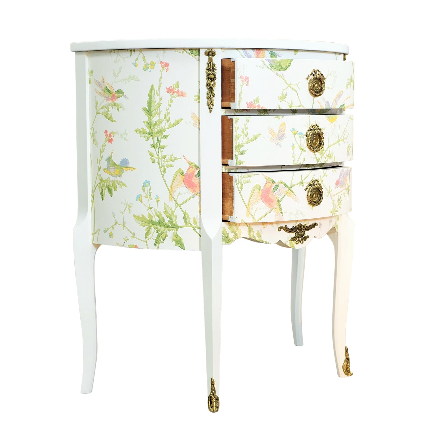 Louis XV Style Chest with Floral Design and Marble Tops