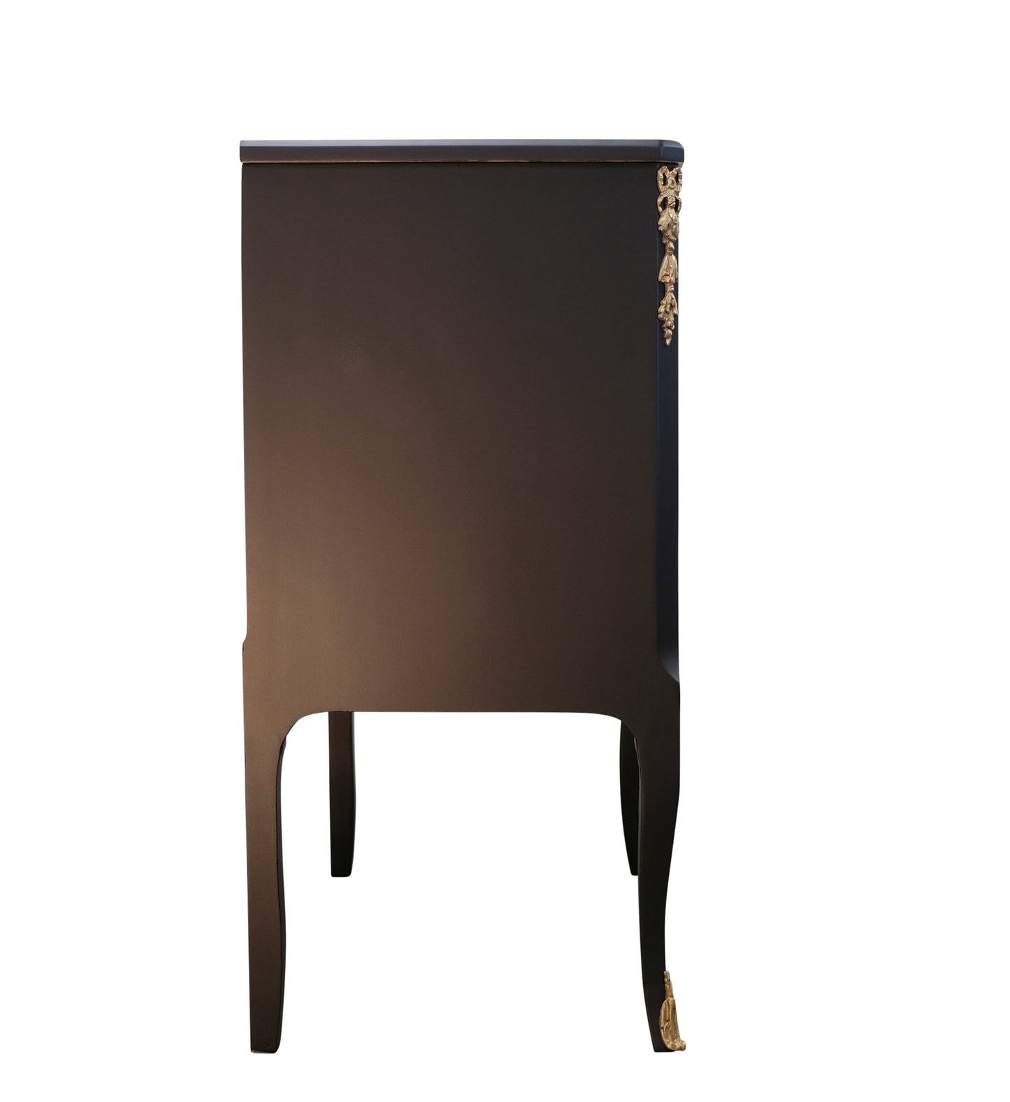Louis XV Style Chest in Black with Fine Brass Fittings and a Marble Top