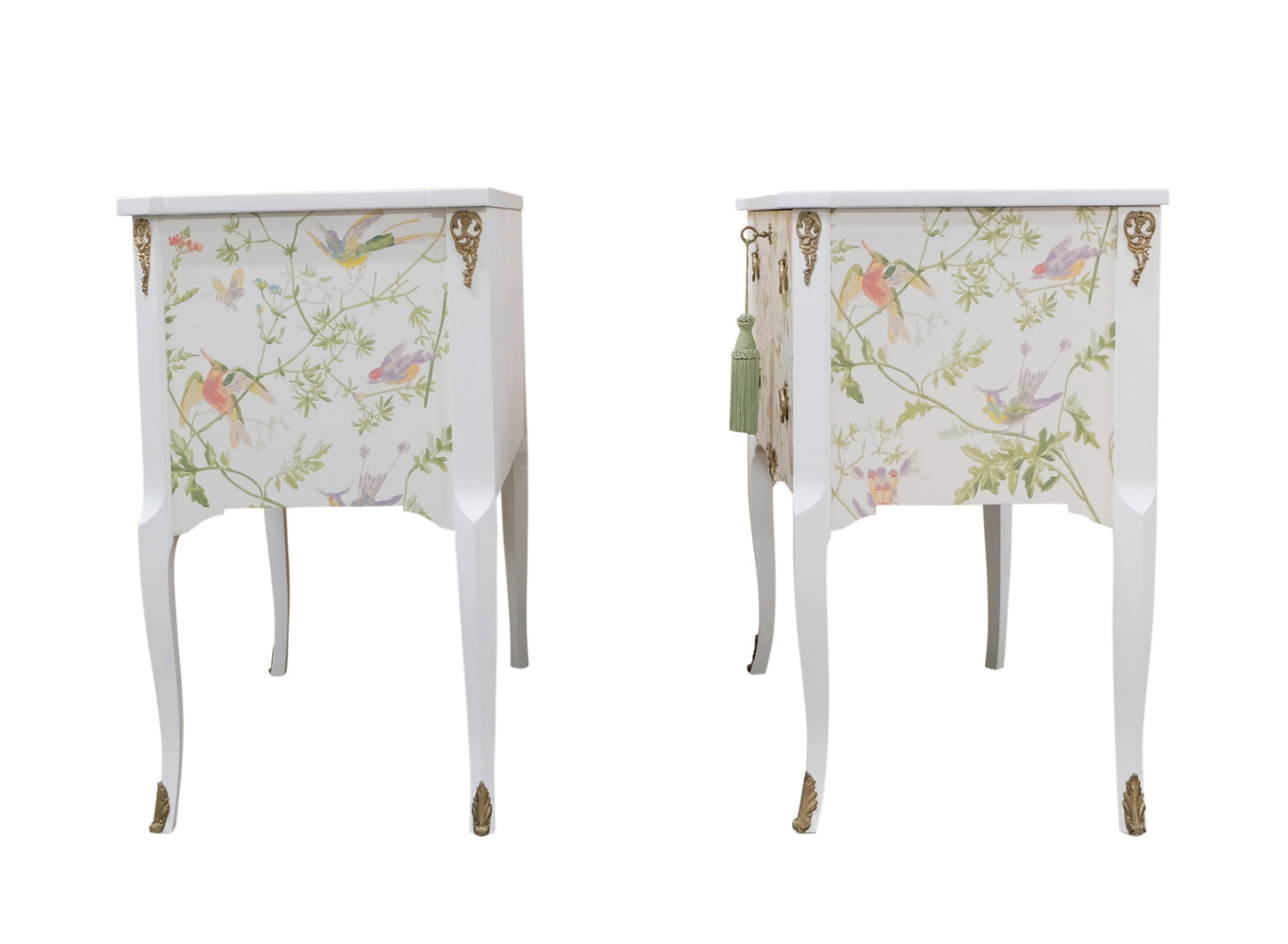 Pair of Louis XV Style Chest with Floral Design and Marble Top