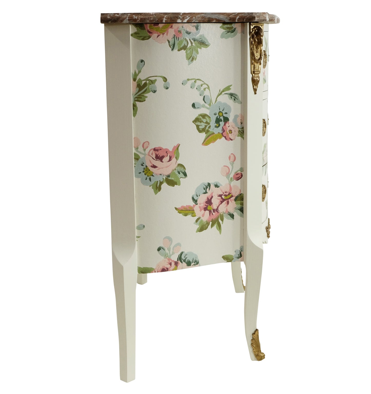 Louis XV Style Chest Three Drawer Chest with Floral Design and Natural Marble Top