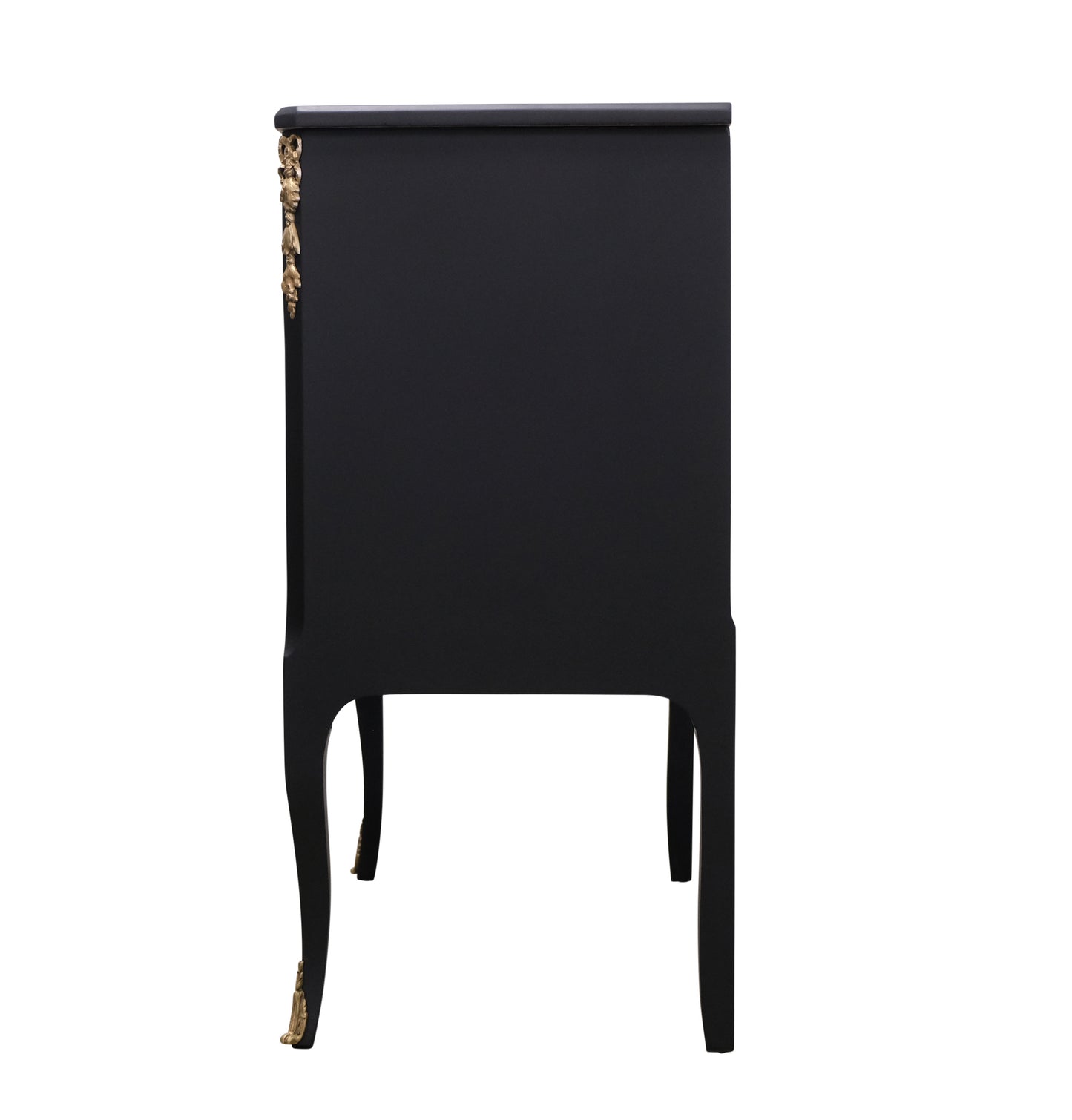Louis XV Style Chest in Black with Fine Brass Fittings and a Marble Top