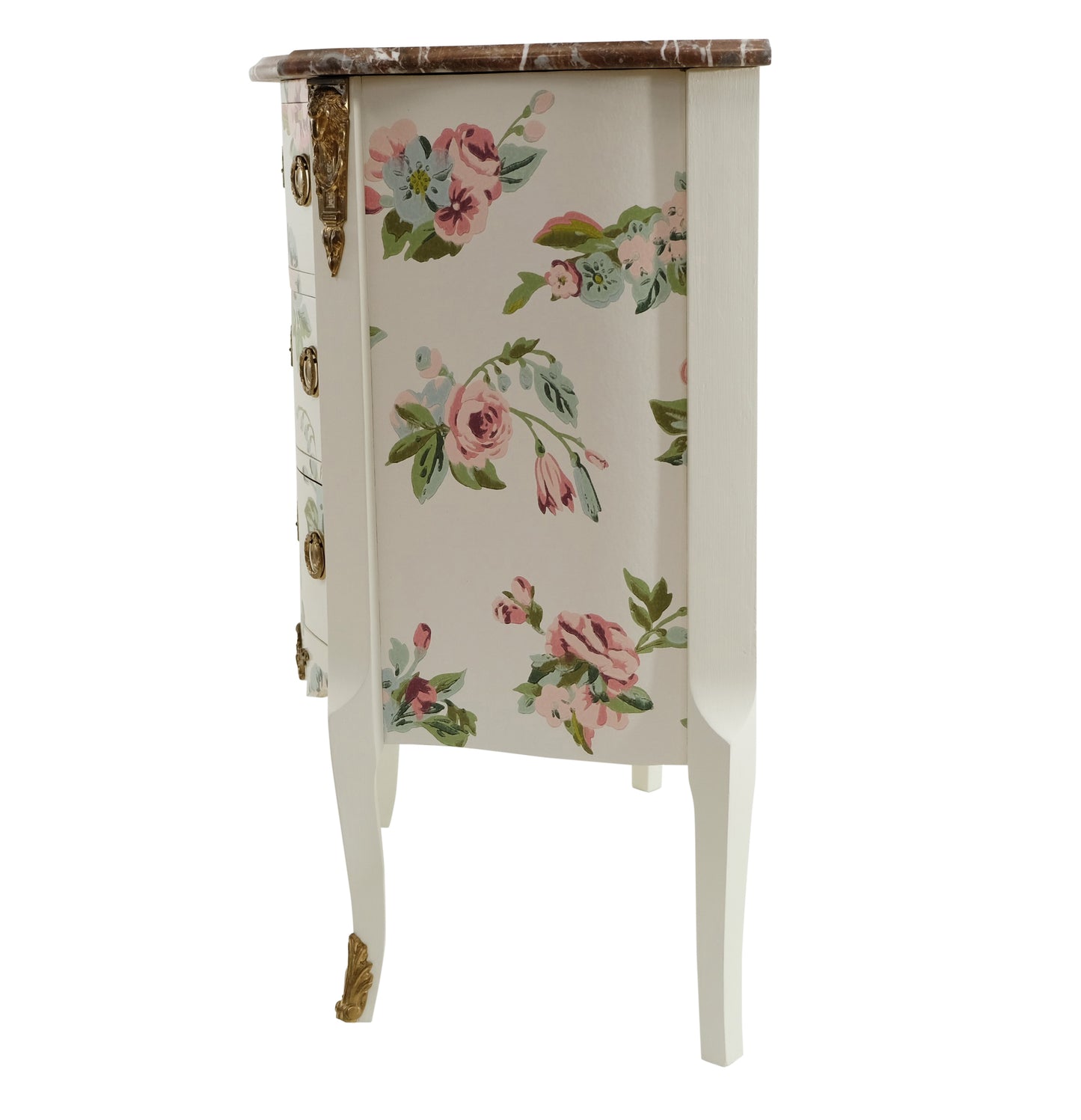 Louis XV Style Chest Three Drawer Chest with Floral Design and Natural Marble Top