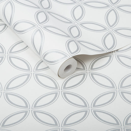 104067 - Eternity Wallpaper - White & Silver - Graham & Brown