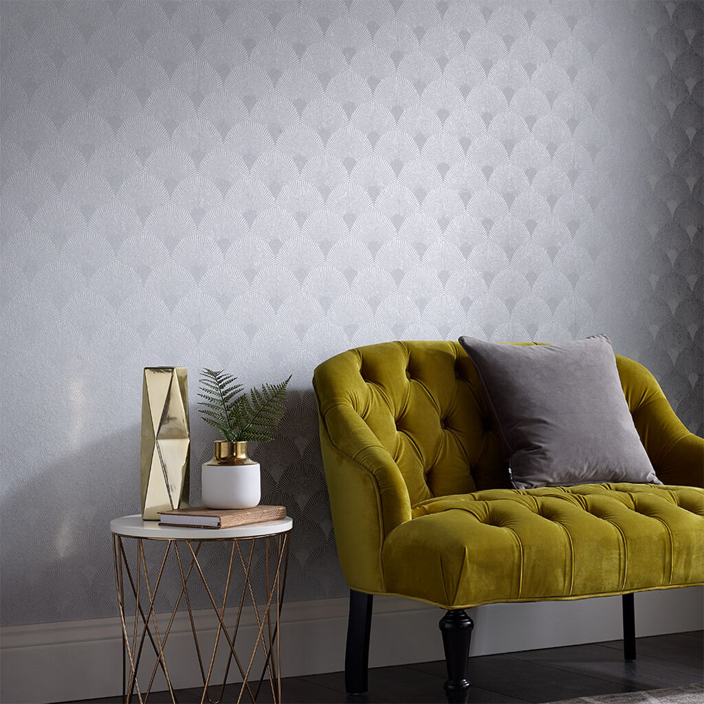 104301 - Fan Wallpaper - Silver - Graham & Brown