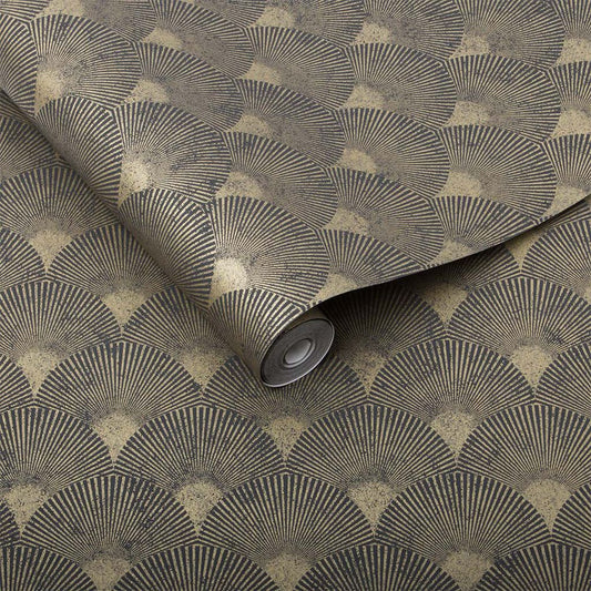 104303 - Fan Wallpaper - Black & Gold - Graham & Brown
