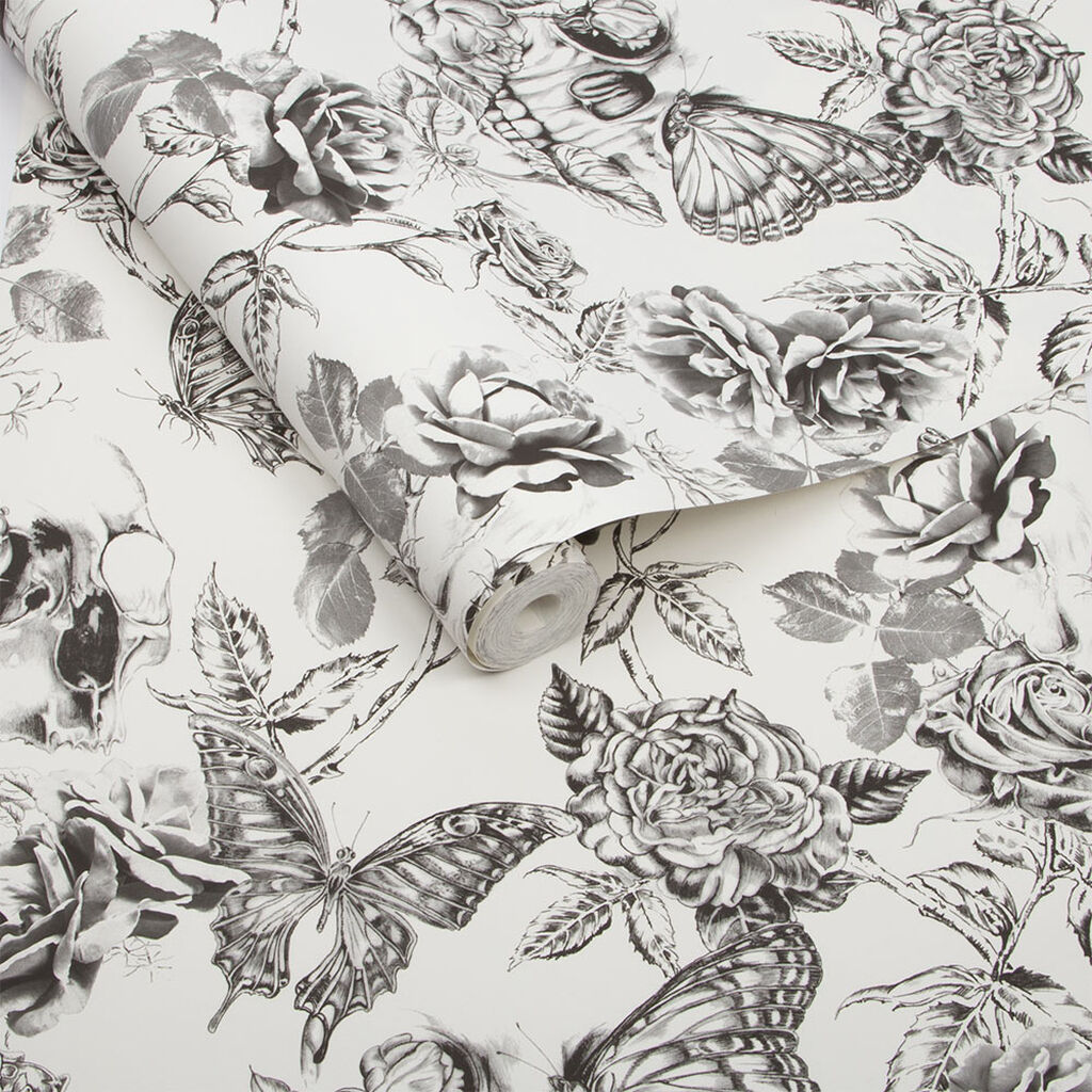 104560 - Skull Wallpaper - Roses - Graham & Brown