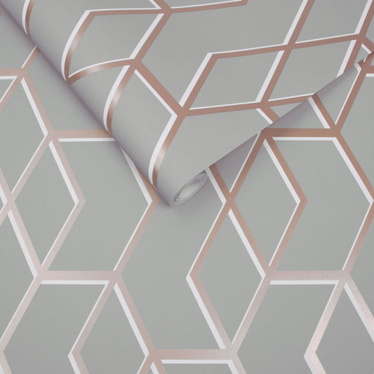 104734 - Archetype Wallpaper - Grey Rose Gold - Graham & Brown