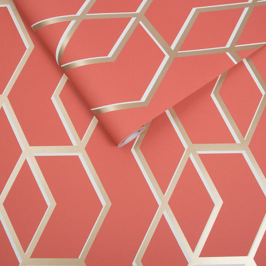 104736 - Archetype Wallpaper - Coral & Gold - Graham & Brown