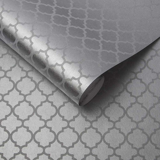 105126 - Trelliage Bead Wallpaper - Silver - Graham & Brown