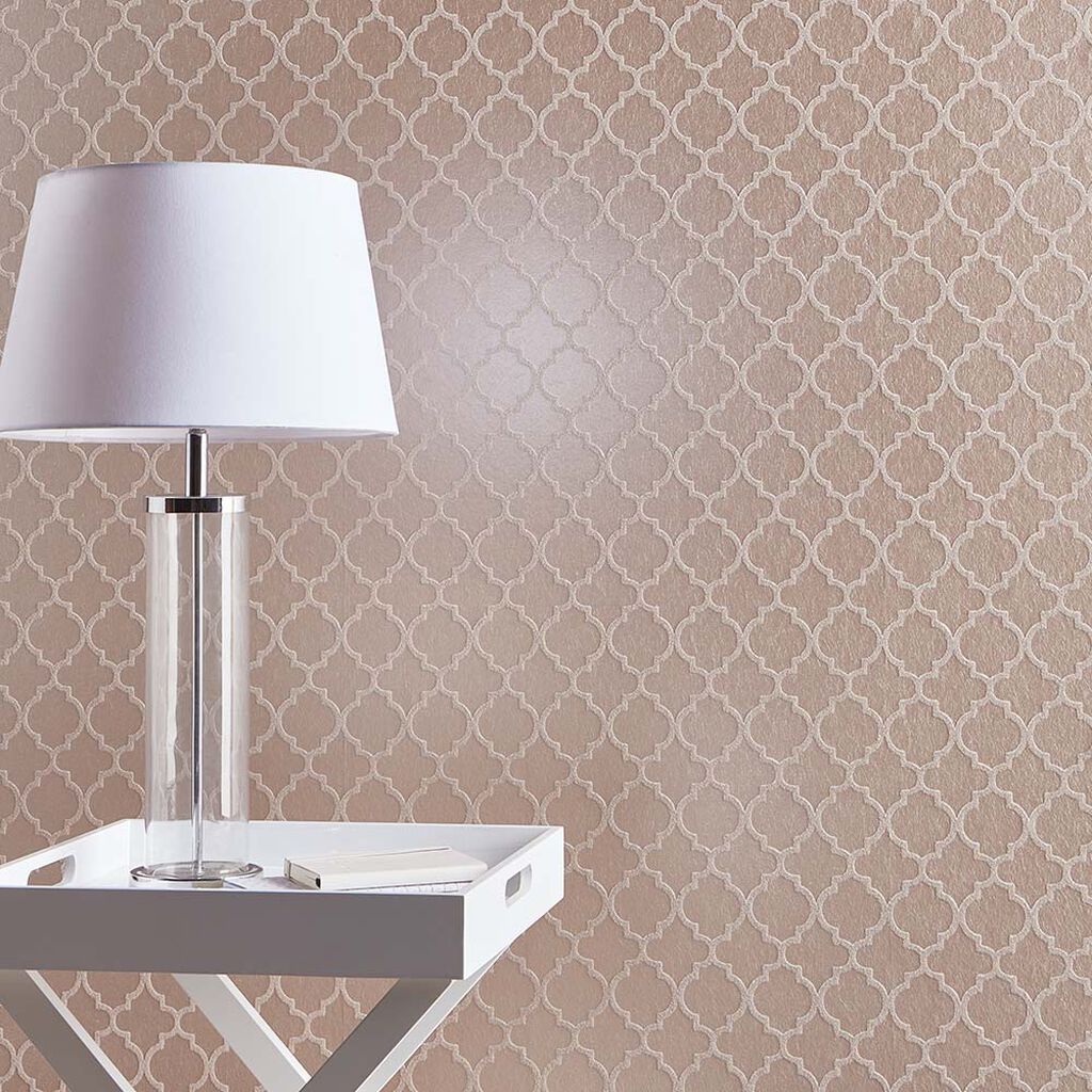 105127 - Trelliage Bead Wallpaper - Rose Gold - Graham & Brown