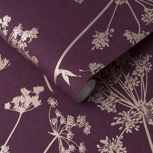 105579 - Anthriscus Wallpaper - Plum - Graham & Brown
