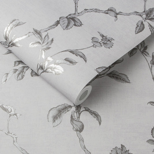 105671 - Twining Wallpaper - Silver - Graham & Brown