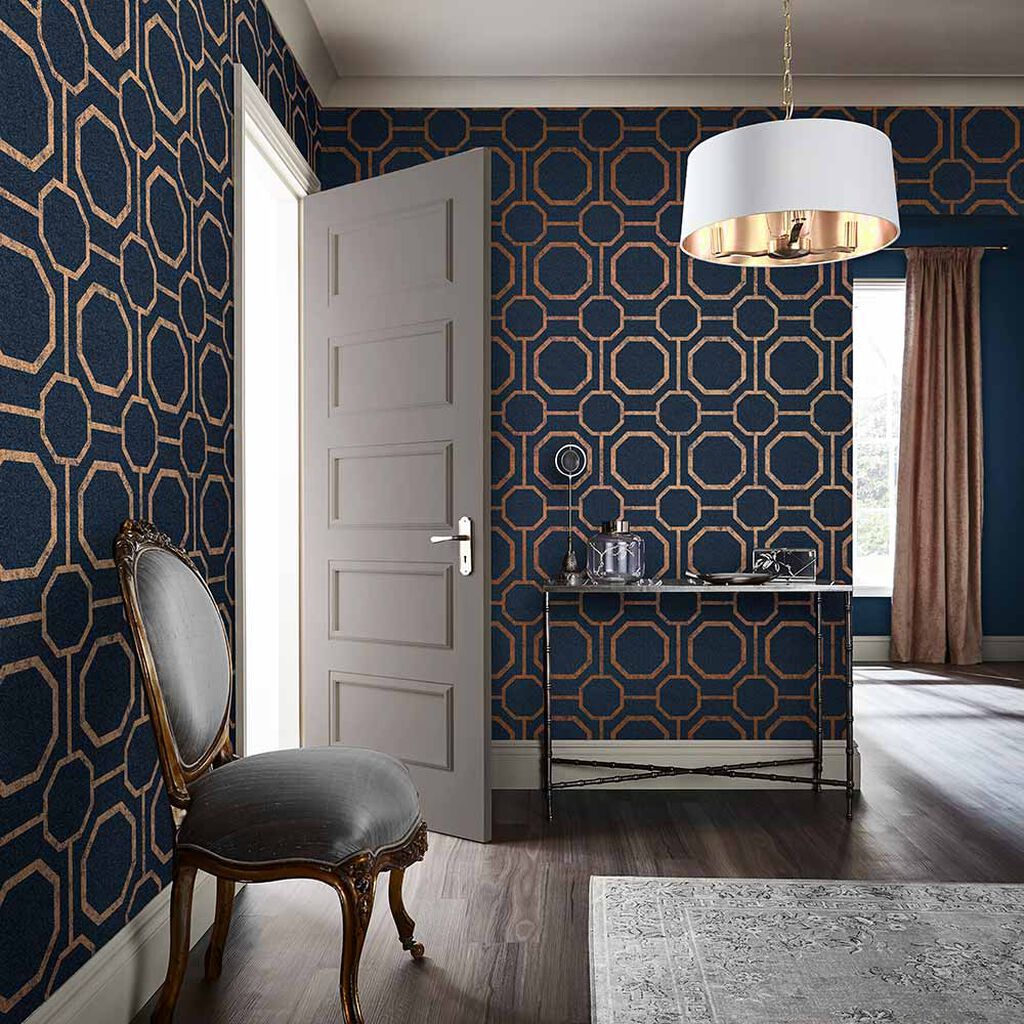105772 - Sashiko Wallpaper - Navy - Graham & Brown
