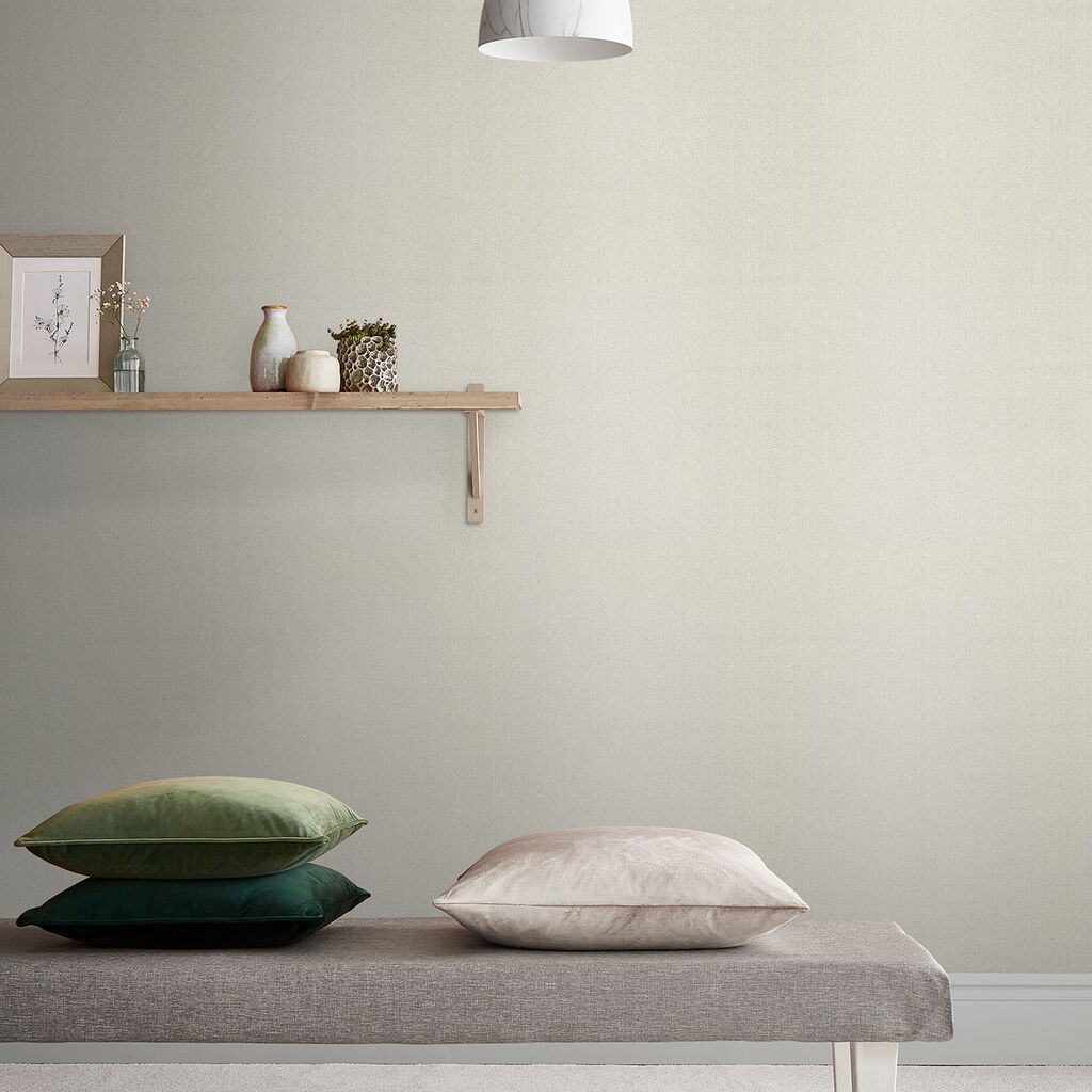 105853 - Herringbone Texture Wallpaper - Ecru - Graham & Brown
