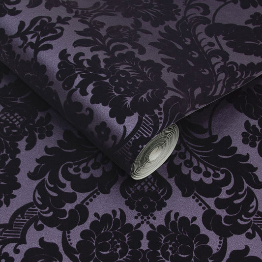 106586 - Gothic Damask Wallpaper - Plum - Graham & Brown